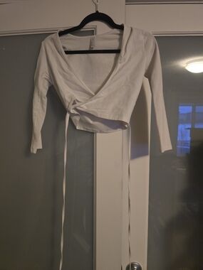 American Apparel White Long-Sleeve Wrap Crop Top